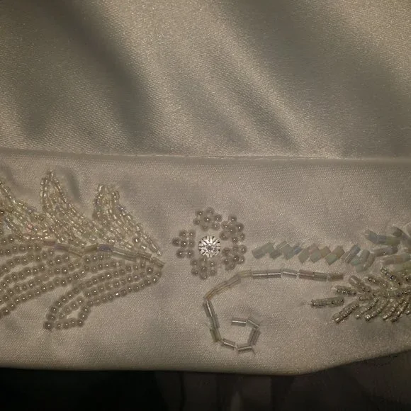 Vintage Style Mori Lee Beaded Satin Gown in Soft White - Picture 8 of 12